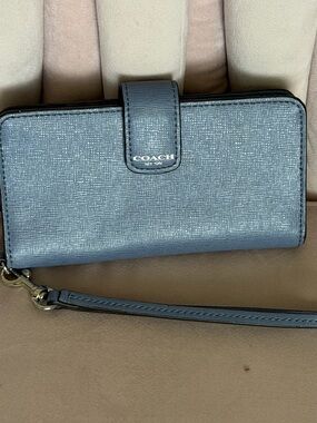 COACH Slate Blue Leather Phone Wristlet